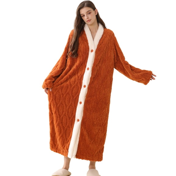 Autumn Winter New Jacquard Soft Cotton Velvet Home Sleep Robe Women's Nightdress Long Sleeve Warm Comfortable Loungewear Wearable Outside Nightgown