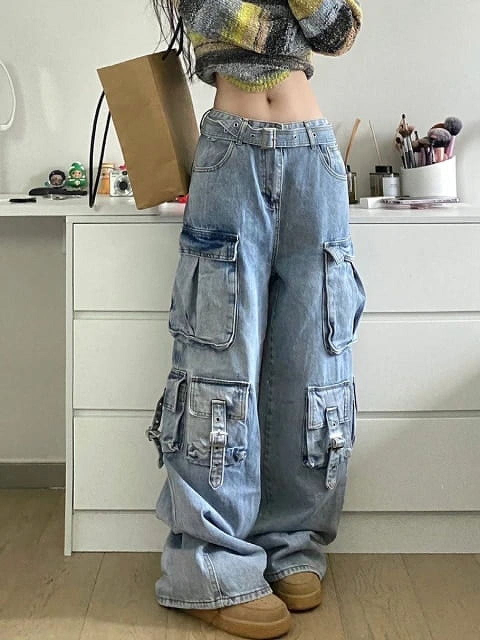 Autumn Winter New Ladies Cargo Jeans American Street Style