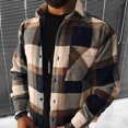 Autumn Winter New Men‘s Blue White Check Long Sleeve Shirt Casual Stand