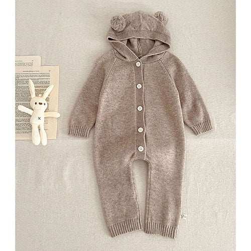 Autumn Winter Newborn Baby Boys Girl Knitted Jumpsuit Solid Color
