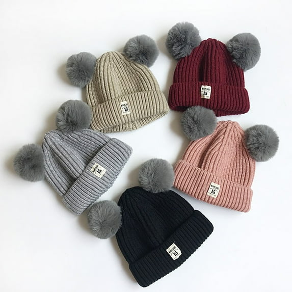 Autumn Winter Newborn Infant Baby Girl Boys Warm Para Bebe Hat Cotton Ball Knitted Beanies Pompom Caps ,0-2Y