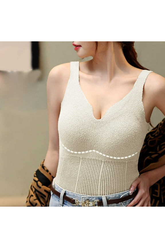 Autumn And Winter Non Marking V Neck Thermal Vest Inner Wear Chest Pads Knitted Wool Slim Bottoming Shirt Underwear Women Push up Bra Sports Bras Pack High Intensity Sports Bras for Women 36 C Womens