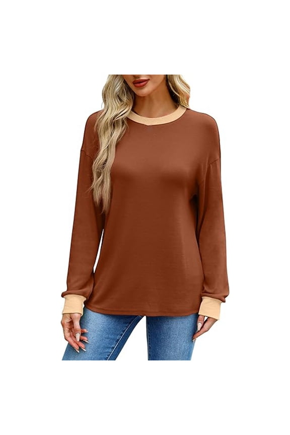 Autumn Winter O Neck Solid Color Prints Long Sleeve Pullover Sweatshirt Two Piece Outfit Light Peach Sweatshirt Light Zip Hoodie Women Neck Sweatshirts for Women Fit Sweatshirts for Women Crop