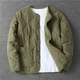Autumn Winter Oneck Quilted Jacket Men‘s Versatile Army Green Retro