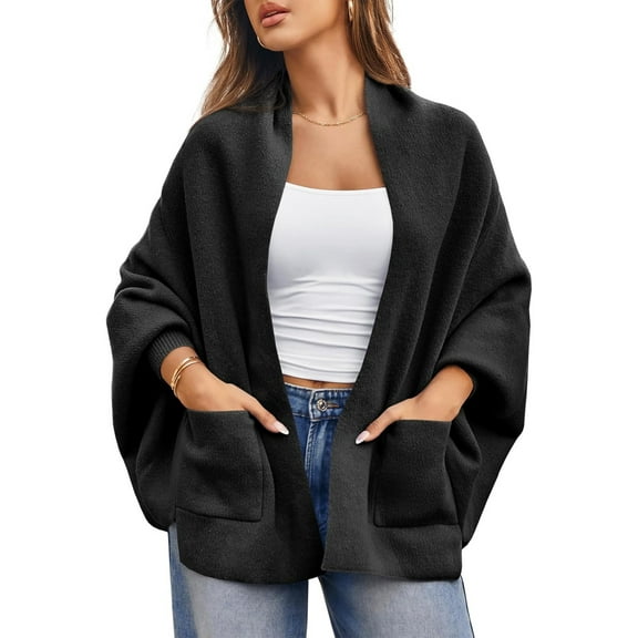 Autumn/ Winter Open Front Casual Solid Color Women's Loose Knitted Cardigan