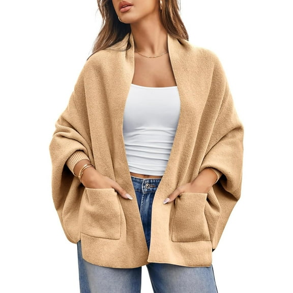 Autumn/ Winter Open Front Casual Solid Color Women's Loose Knitted Cardigan