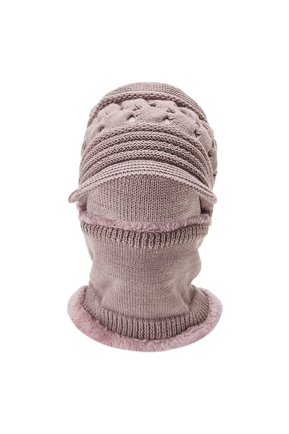 Warmth Covering Face Riding Neck Integrated Pullover Knitted Hat, Pink, One Size