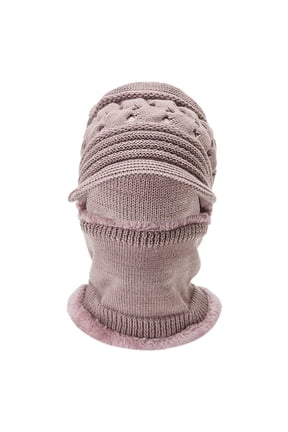 Warmth Covering Face Riding Neck Integrated Pullover Knitted Hat, Pink, One Size
