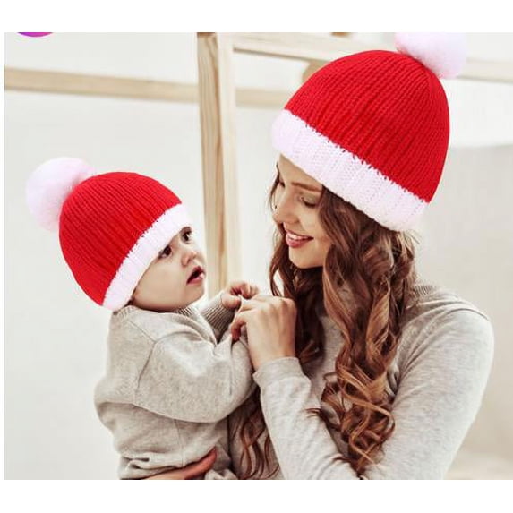Autumn Winter Parent-child Knitted Hat Plaid Pattern Plush Ball Decoration Windproof Warm Cap
