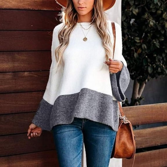 Autumn Winter Pullovers Striped Sweaters (L, MultiWhite)