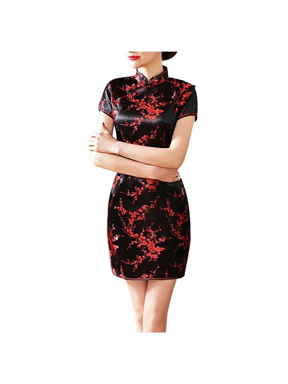 Autumn/Winter Retro Printed Cheongsam Dress Chinese-style Women's Qipao Dress Hot Sold Dress For Women Elegant Short Dress For Women Black XXXL
