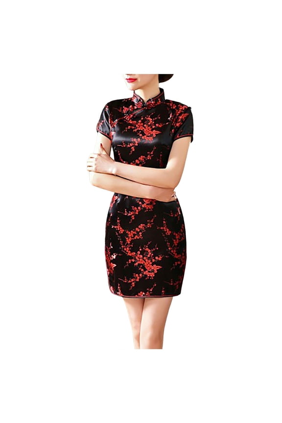 Autumn/Winter Retro Printed Cheongsam Dress Chinese-style Women's Qipao Dress Hot Sold Dress For Women Elegant Short Dress For Women Black XXXXXL