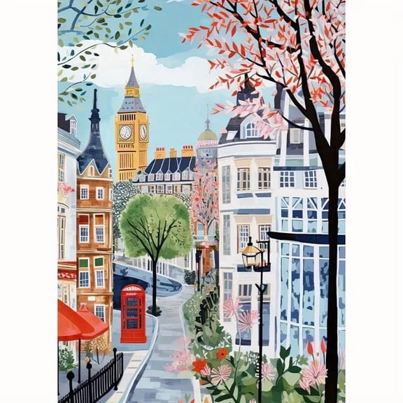 Autumn & Winter Season London Cityscape Art Print - 1pc Unframed Ink on Canvas Vertical Poster, Ideal for Bathroom, Living Room, Dining Room, Home & Outdoor Wall Art, Art Decor.
.