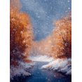 thumbnail image 1 of Autumn Winter Snowfall River Forest Canvas Oil Painting, Seasonal Landscape Wall Art for Living Room, Bedroom & Office, 1 of 8