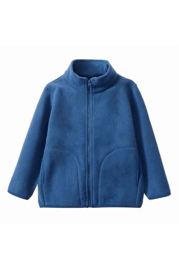 Autumn Winter Solid Color Stand-Up Collar Zip-Up Jacket for Boys and Girls Ages 18 Months to 17 Years - Warm and Stylish School Clothes