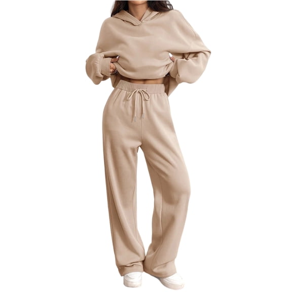 Autumn Winter Sports Suit Women Hooded Long-sleeved Pullover Sweatshirt Drawstring Sweatpants Conjunto Dos Piezas Mujer Invierno