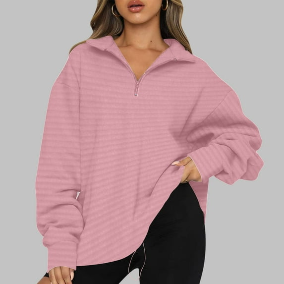Autumn Winter Sweatshirts for Women Pull-up Oversize Fit Solid Color Womens Hoodies with Long Sleeves V Neck Breathable Athleisure Casual Cozy Workout Streetwear