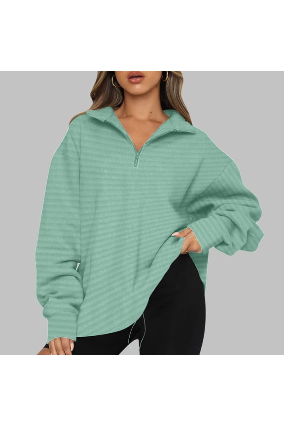 Autumn Winter Sweatshirts for Women Pull-up Oversize Fit Solid Color Womens Hoodies with Long Sleeves V Neck Breathable Athleisure Casual Cozy Workout Streetwear