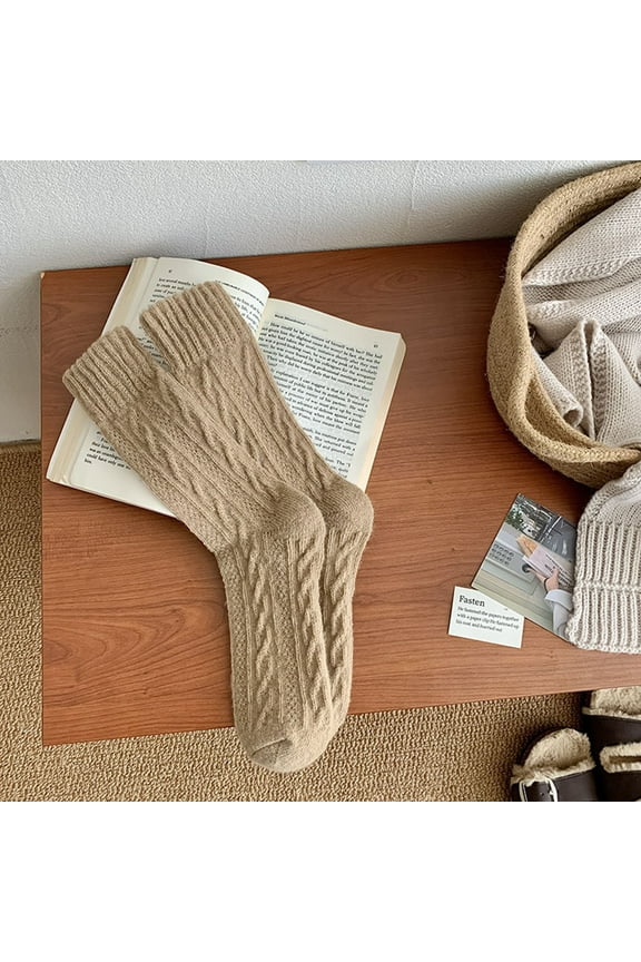 Autumn Winter Thick Warm Retro Coffee Color Knit Long Socks For Women Pantyhose High Thigh Ice Woman Tights Nylon Stockings Opaque Tights Fishnet with Open Lace Stockings for Women Small Stockings