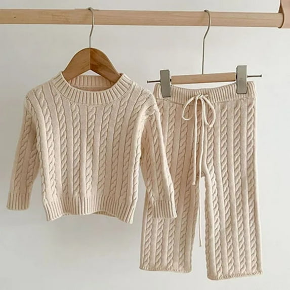Autumn Winter Toddler Baby Girl Knitting Clothes Suit Solid Color Knitted Pullover Sweater+Pants Children Knitting Clothes Set