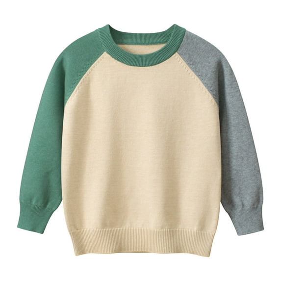 Autumn Winter Toddler Boys Girls Long Sleeve Patchwork Color Casual Knitwear Tops Hoodie Pullover For Kids Clothes Size 3-4T