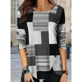 thumbnail image 1 of Autumn & Winter Tops for Women Casual Geometric Color Blocking Print Long Sleeve Round-Neck Top, 1 of 3