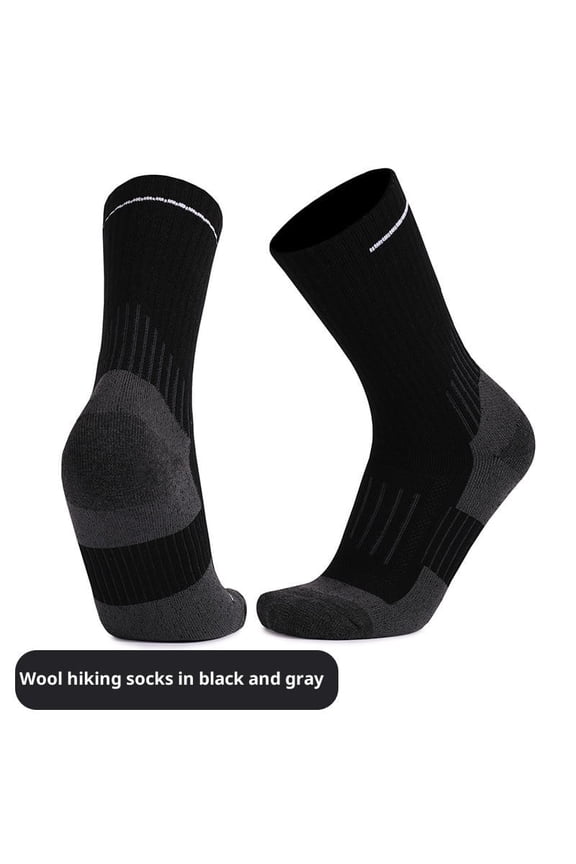 Mid-Calf Autumn Winter Merino Wool Socks, Men's Outdoor Sports Hiking Thickened Warm Towel Bottom