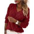 thumbnail image 1 of Autumn Winter V-Neck Hollow-Up Pattern Knit Sweater Pullovers, 1 of 2