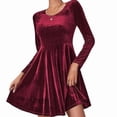 thumbnail image 1 of Autumn Winter Velvet Party Dresses High Waist O-Neck Large Swing Formal Dress Office Lady Solid A-Line Cocktail Prom Dress Elegant Atmospheric Tight Fitting Woman Clothes Red XL, 1 of 5