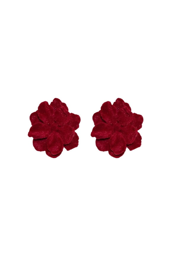 Autumn Winter Vintage Fashion Simple Cute Wine Red Velvet Rose Flower Stud Earrings For Women Elegant Jewelry Daily Accessories