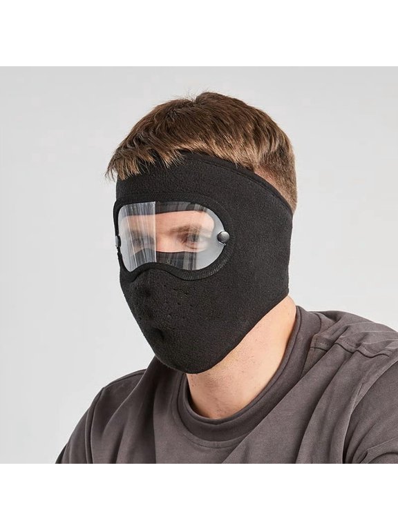 Autumn Winter Warm Full Face Fleece Mask Wind Resistant Cycling Visor Anti Fog Shield, Soft Fleece Facial Cover With Clear Lens for Outdoor Riding, Windproof Thermal Face Guard for Outdoor Activity