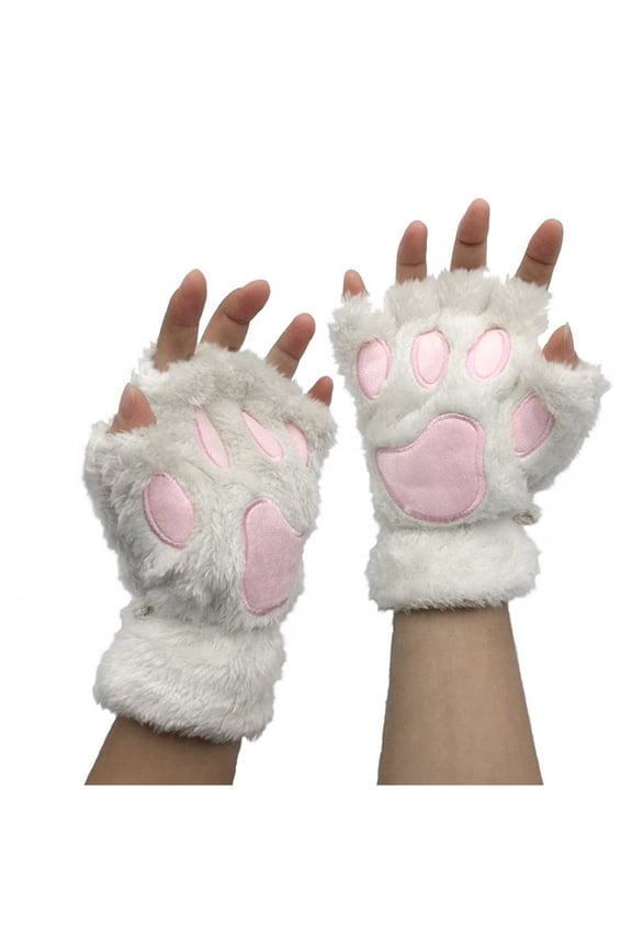 Autumn Winter Warm Gloves Cat'S Claw Gloves Plush Half-Finger Bear'S Paw Fingerless Gloves Cute Womens Thick Halter Gloves Cartoon Warm Gloves