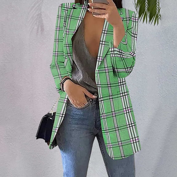 Autumn/Winter Warm Plaid Lapel Jacket, Suit Jacket, Green M, Size S-XXXL