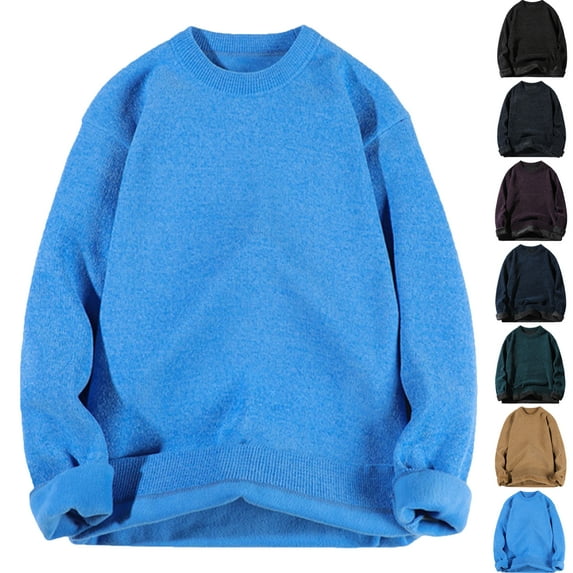 Autumn Winter Warm Sweaters for Men Solid Color Round Neck Long Sleeve Shirt Sweaters Fleece-Lined Thermal Top Cozy Mens Sweater for Winter M-XXXL Plus Size Available