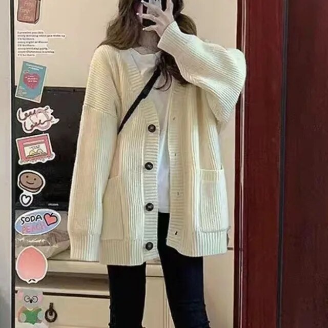 Plus Size Sweater Cardigan Jacket Coat Women Autumn Winter Loose Long