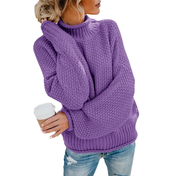 Autumn Winter Women Fashion Turtle Neck Cable Sweater Chunky Knit Jumper Pullover