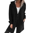 thumbnail image 1 of Autumn Winter Women Jacket Turn-down Collar Single-breasted Long Sleeves Loose Solid Color Woolen Coat Pockets Mid Length Commuting Dating Overcoat, 1 of 8