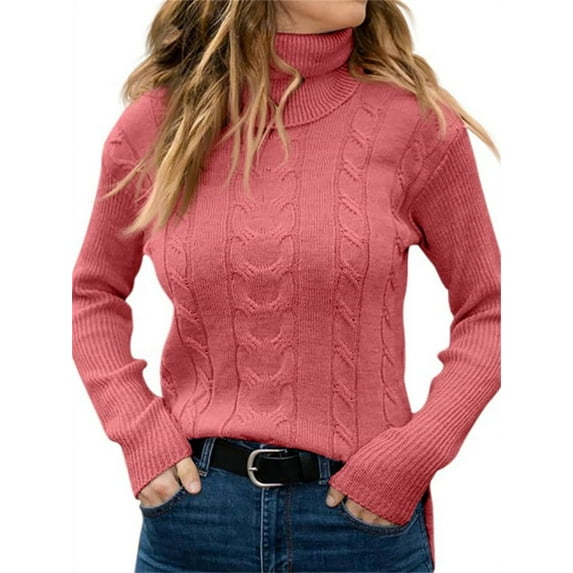 Autumn Winter Women Long Sleeve Slim Cable Knit Sweater Turtle Neck Knitting Tops
