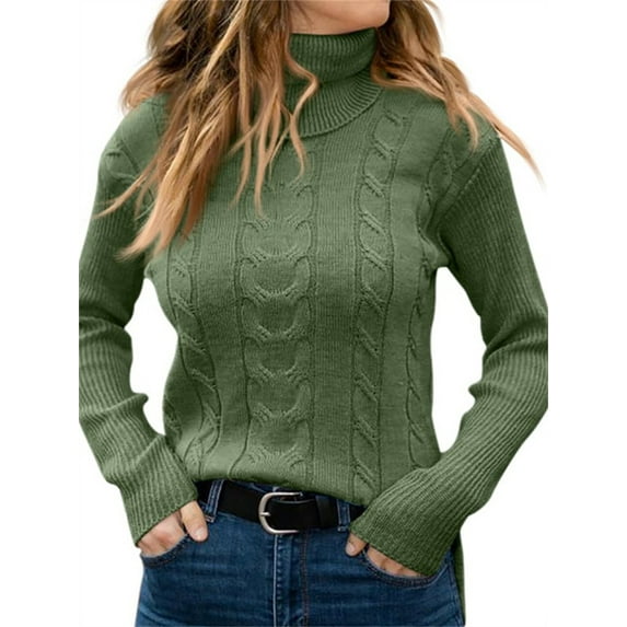 Autumn Winter Women Long Sleeve Slim Cable Knit Sweater Turtle Neck Knitting Tops