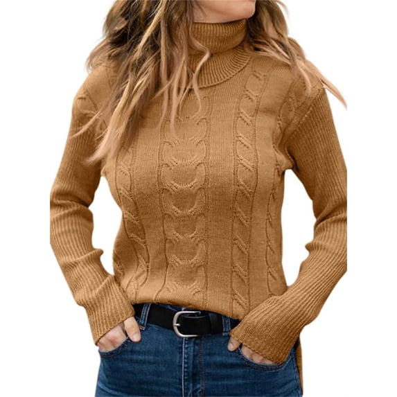 Autumn Winter Women Long Sleeve Slim Cable Knit Sweater Turtle Neck Knitting Tops