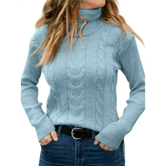 Autumn Winter Women Long Sleeve Slim Cable Knit Sweater Turtle Neck Knitting Tops