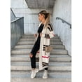 thumbnail image 1 of Autumn Winter Women Stripe Sweater Cardigan Solid Color Long Sleeve Casual 2022 Streetwear Sexy Knitting Open Long Sweater Tops, 1 of 6
