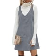 thumbnail image 1 of Autumn Winter Women V Neck Corduroy Overall Dress Casual Loose Mini Dress, 1 of 6