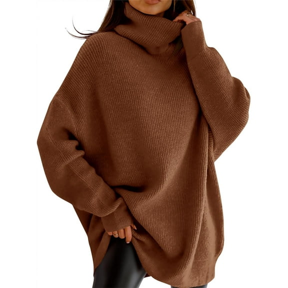Autumn Winter Women's Casual Loose Knit Top Turtleneck Oversized Bat Sleeves Thick Pullover