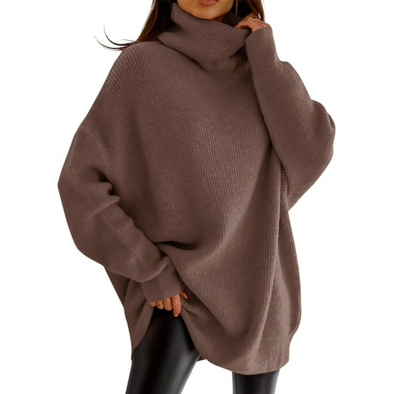 Autumn Winter Women's Casual Loose Knit Top Turtleneck Oversized Bat Sleeves Thick Pullover