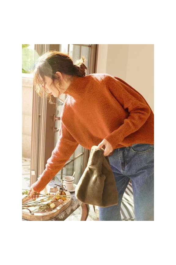 Autumn Winter Women's Knit Sweater High Neck Loose Casual French Style Elegant Simple Solid Color Pullover Long Sleeve Top