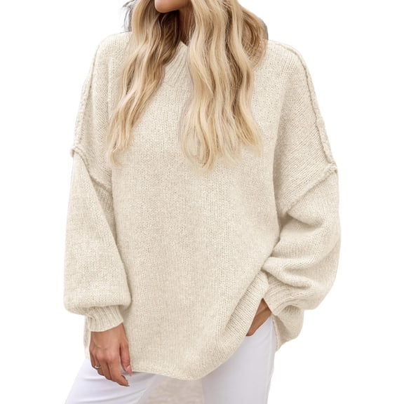 Autumn Winter Women's Long Sleeved Elegant High Neck Round Neck Bat Oversized Sweater Autumn Ribbed Knit Casual Jacket Tops