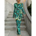thumbnail image 1 of Autumn Winter Women's Printed Bodycon Maxi Dress, Long Sleeve Round Neck Slim‑Fit Fashion Dress for Evening Party, Club, Dating & Daily Wear, 1 of 2