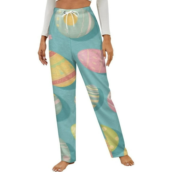 Autumn/Winter Women's Sleeping Pants Easter Egg Pattern Home Pants Warm Flannel Sleeping Pants