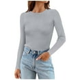 thumbnail image 1 of Autumn And Winter Women's Solid Color Long Sleeved Round Neck Shirt Ribbed Knitted Slim Casual Sweater Dark Tee Short T Shirt T Pack Plain Long Sleeve Shirt Women Shirts for Women Long Sleeve Hiking, 1 of 7
